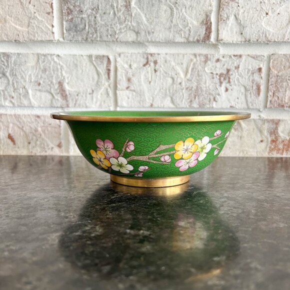 Vintage Japanese Style Enamel Cherry Blossom Flower Bowl, Brass bowl - Picture 4 of 4
